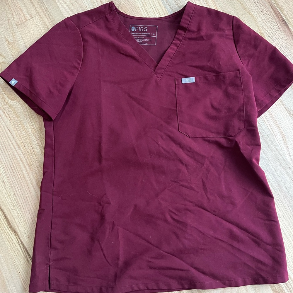 Figs Catarina One Pocket Scrub Top | M | Burgundy - Picture 2 of 2
